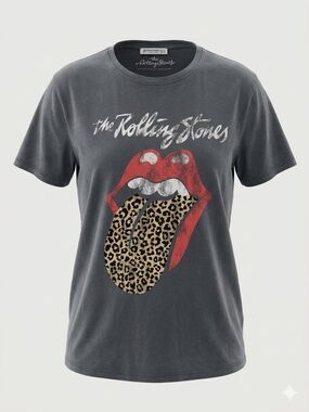 Stradivarius Rolling Stones Leopard Tongue Graphic T-Shirt - Charcoal Grey - L